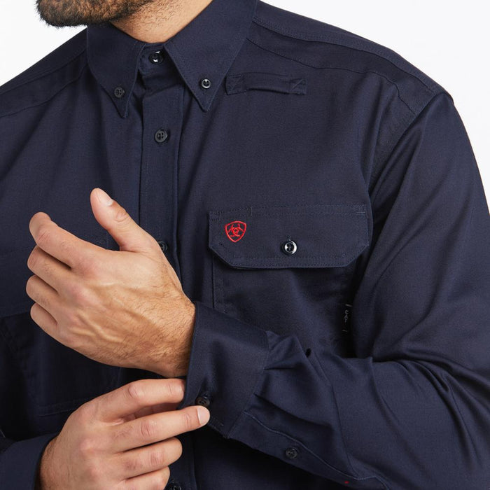 Ariat Men's FR Navy Long Sleeve Button Down Work Shirt