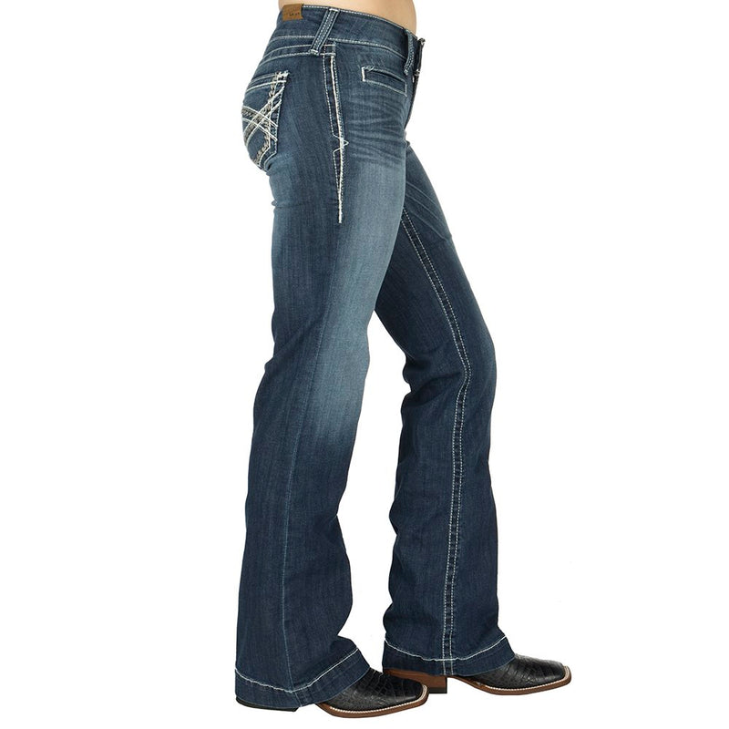 Ariat Womens Mid Rise Stretch Entwined Wide Leg Trouser Marine Jean
