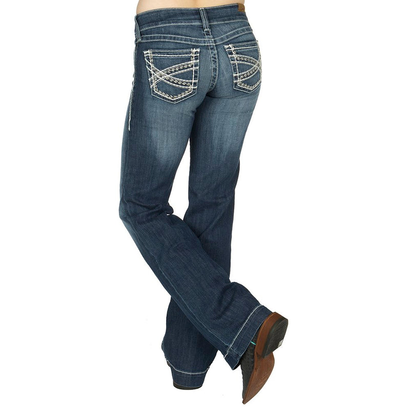 Ariat Womens Mid Rise Stretch Entwined Wide Leg Trouser Marine Jean