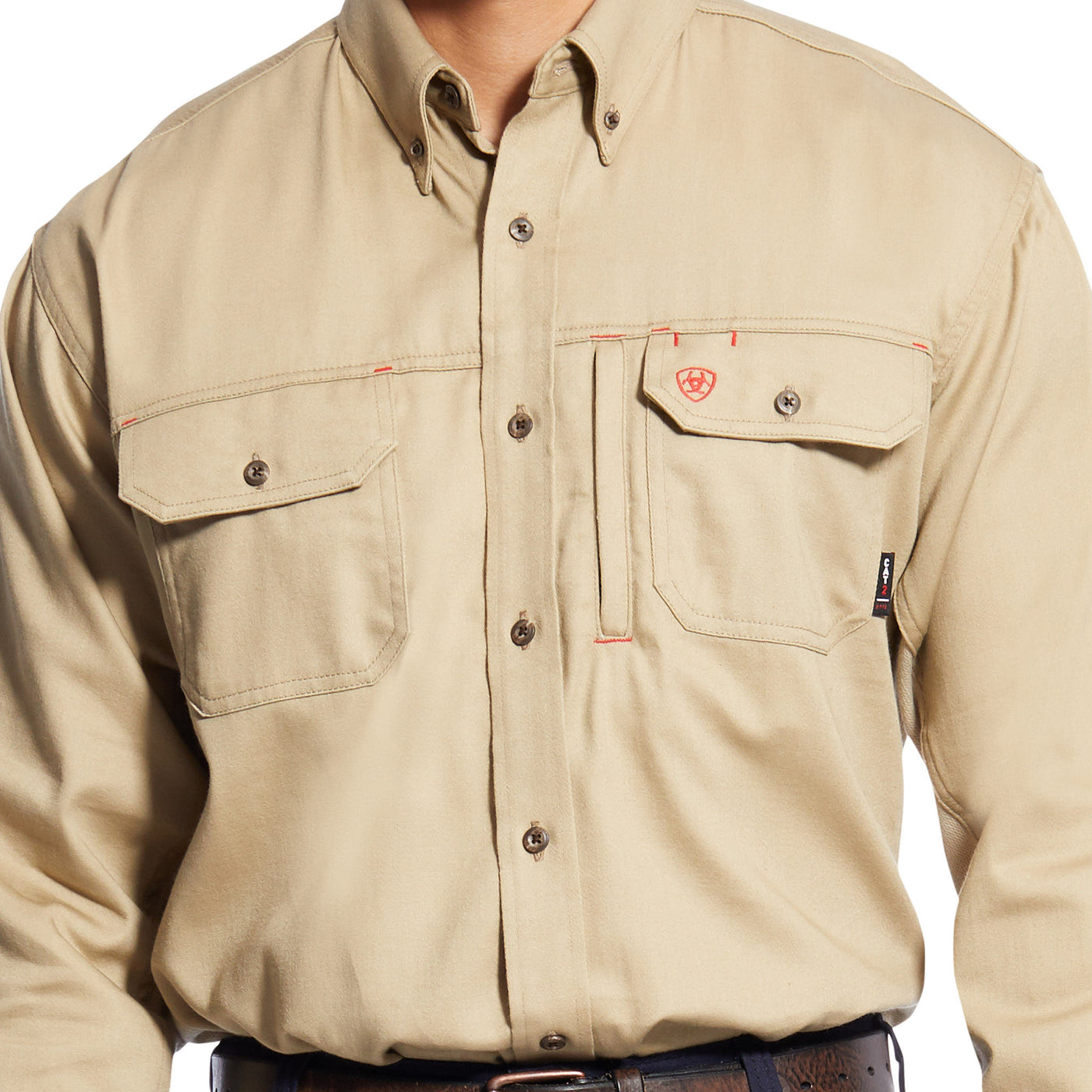 ARIAT Men's Khaki Twill Cowboy Shirt - 100% Cotton, Button-Down Collar, XX-Large