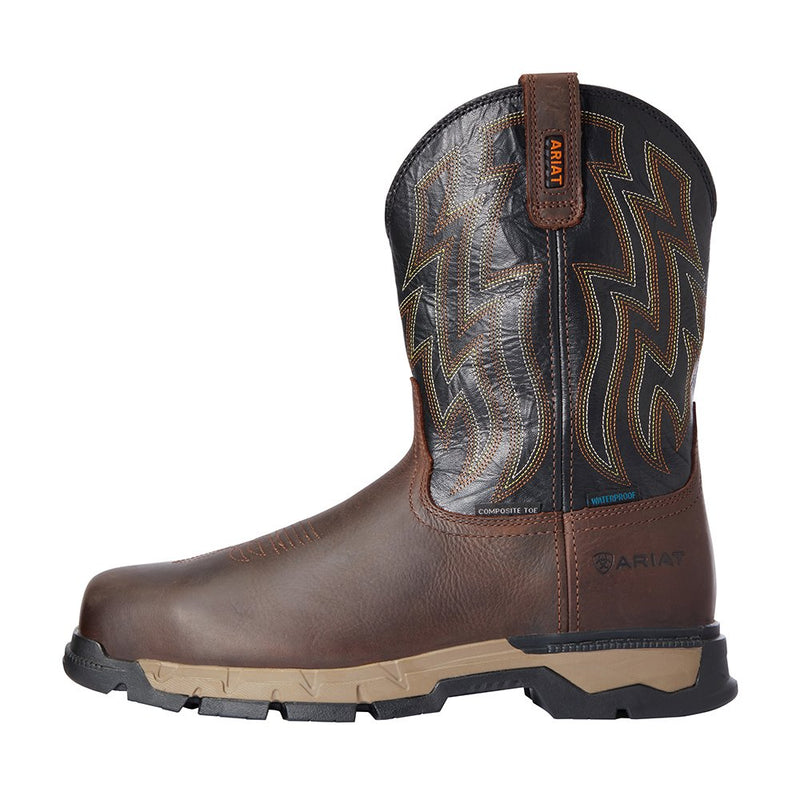 Ariat Men's Rebar Flex Western H20 Dark Brown 10in. Black Top Comp Toe Work Boot