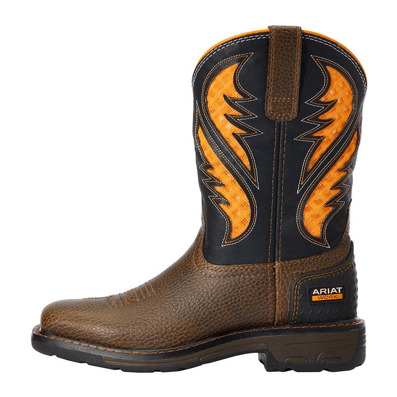 Ariat Kids VentTek Cocoa Brown Work Orange Cowboy Boot