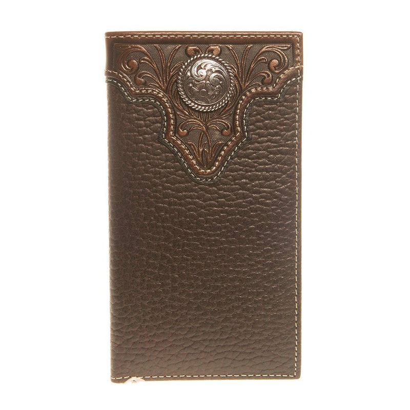 Mens Rodeo Tooled Overlay Brown Wallet