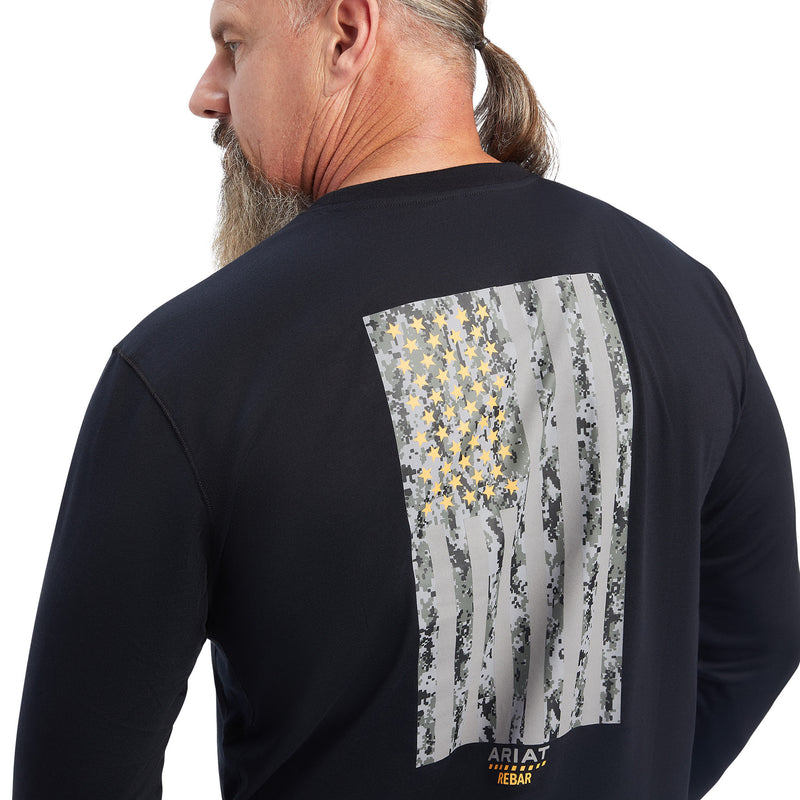 Ariat Mens Rebar Reflective Flag Long Sleeve Black Tee