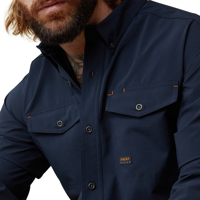 Ariat Men's Rebar Cotton Tough VentTek Navy Work Shirt
