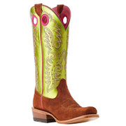 Ariat Women's Futurity Boon Cognac Roughout Electric Lime Patent Top Boot
