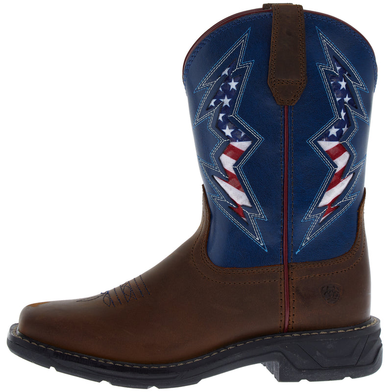 Ariat Kids Workhog XT Venttek Bolt Distressed Tan Ole Blue Boot