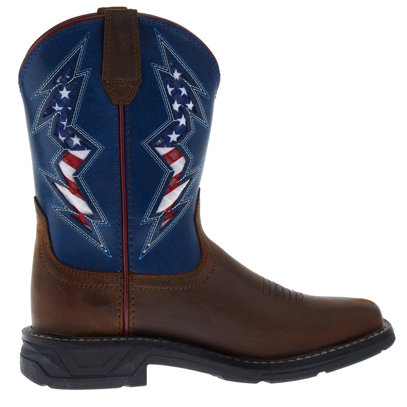 Ariat Kids Workhog XT Venttek Bolt Distressed Tan Ole Blue Boot