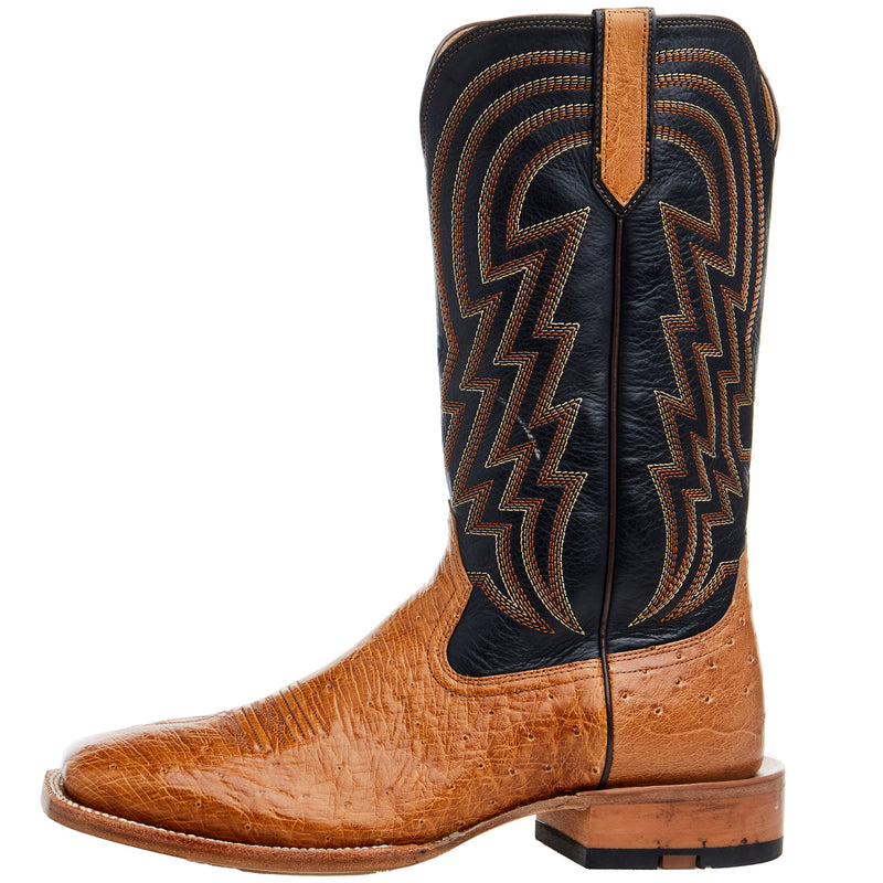 Ariat Men's Antique Tan Smooth Quill Ostrich 13in Midnight Black Top Cowboy Boot