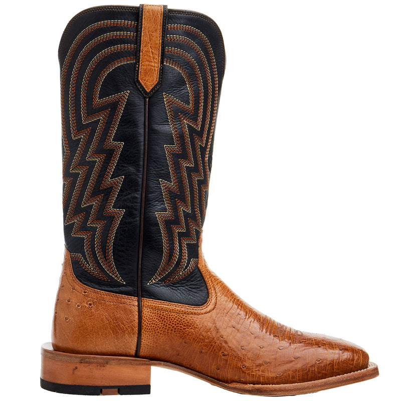 Ariat Men's Antique Tan Smooth Quill Ostrich 13in Midnight Black Top Cowboy Boot