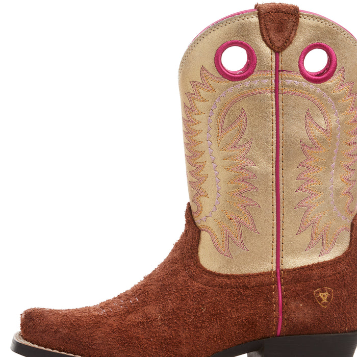 Ariat Kids Derby Monroe Terracotta Roughout and Royal Gold Metallic Boot
