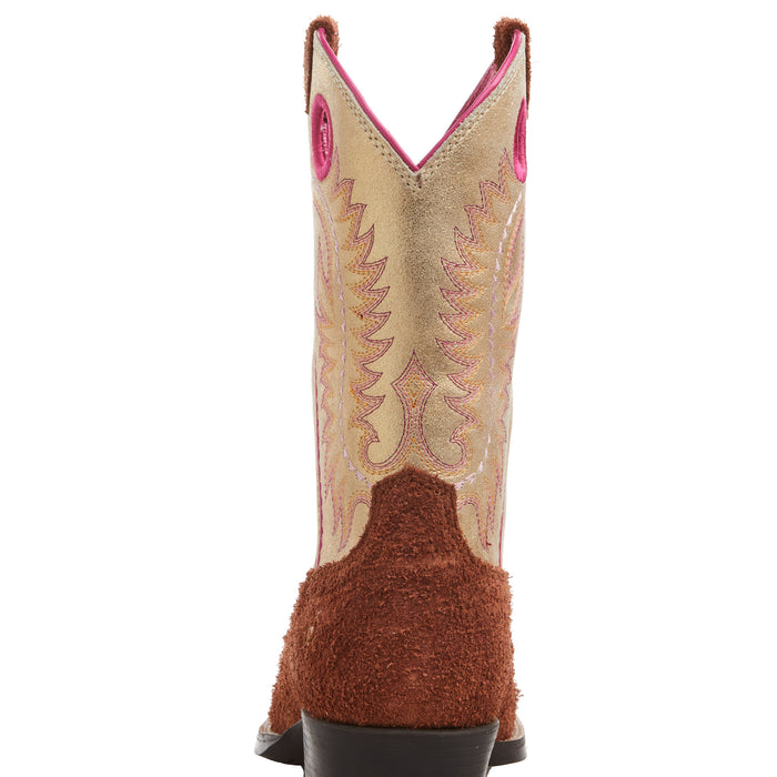 Ariat Kids Derby Monroe Terracotta Roughout and Royal Gold Metallic Boot