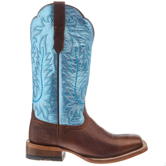 Ariat Womens Frontier Tilley Dapper Tan with Surf Blue Top Western Boot