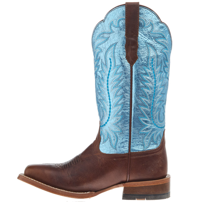 Ariat Womens Frontier Tilley Dapper Tan with Surf Blue Top Western Boot
