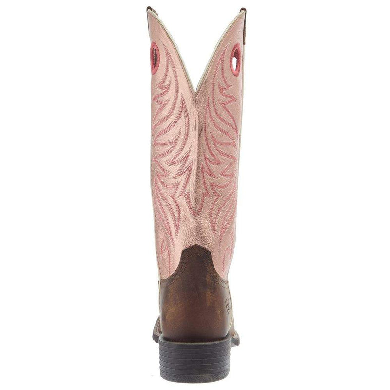 Ariat Women`s Distressed Brown Vamp Gold Pink Top Round Up Ryder Boot