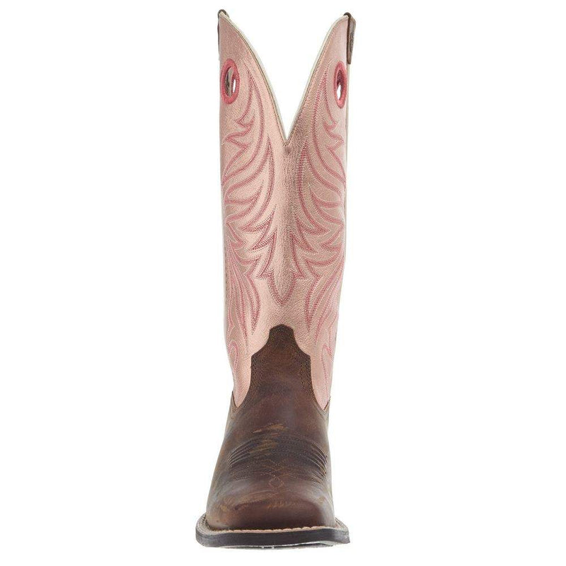 Ariat Women`s Distressed Brown Vamp Gold Pink Top Round Up Ryder Boot