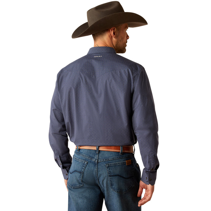 Relentless By Ariat Mens Navy Print Long Sleeve Snap Shirt