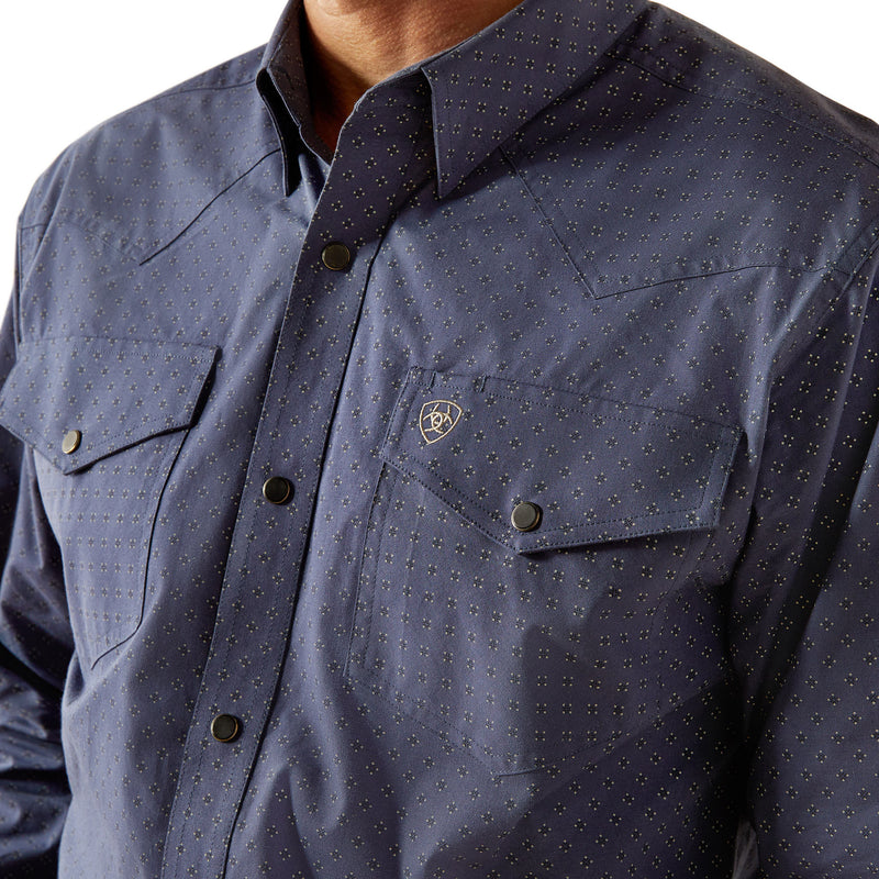 Relentless By Ariat Mens Navy Print Long Sleeve Snap Shirt