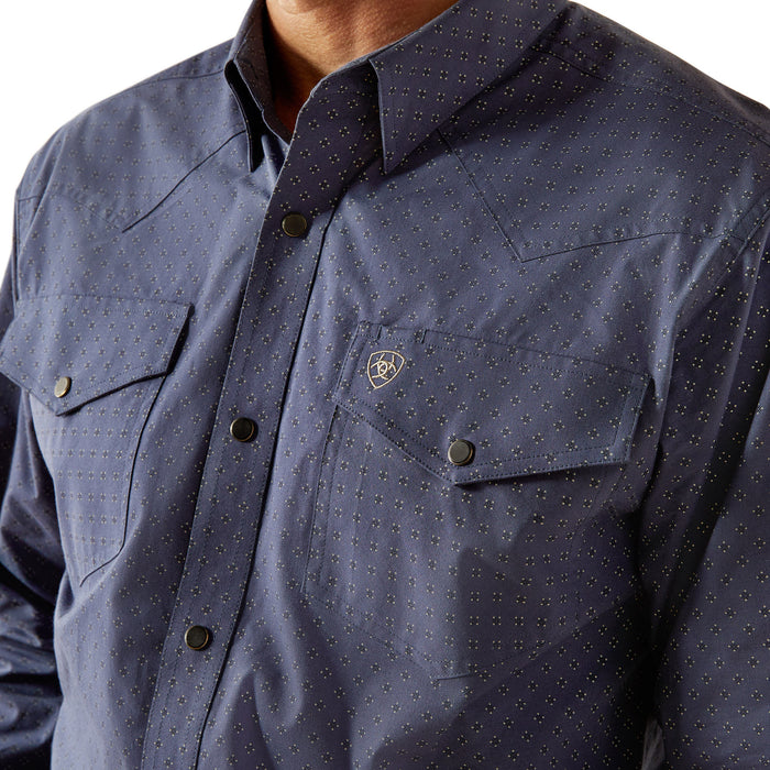 Relentless By Ariat Mens Navy Print Long Sleeve Snap Shirt