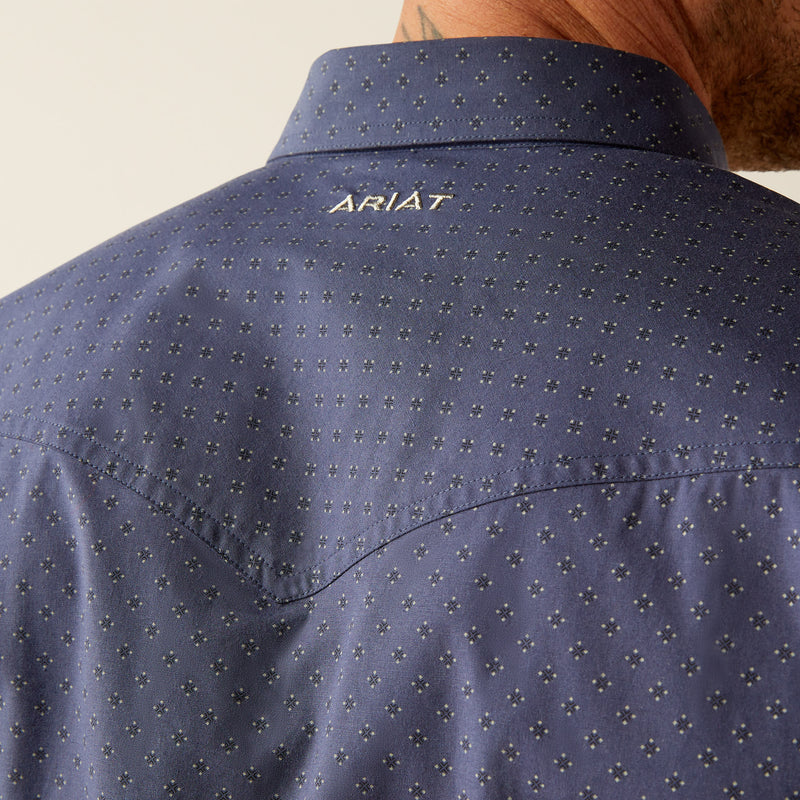 Relentless By Ariat Mens Navy Print Long Sleeve Snap Shirt