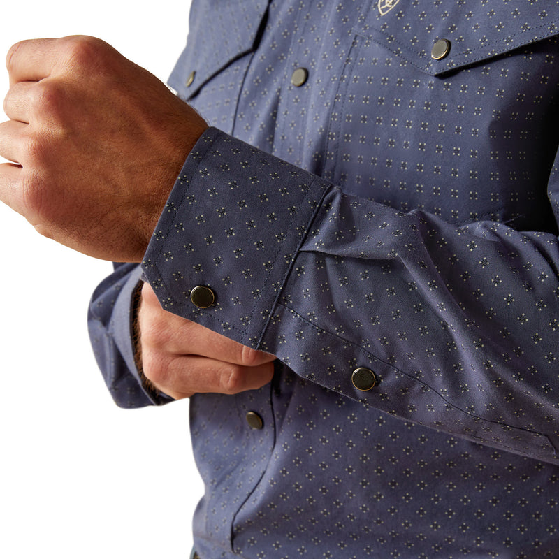 Relentless By Ariat Mens Navy Print Long Sleeve Snap Shirt