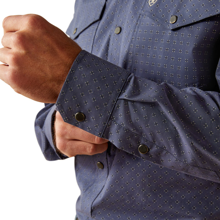 Relentless By Ariat Mens Navy Print Long Sleeve Snap Shirt