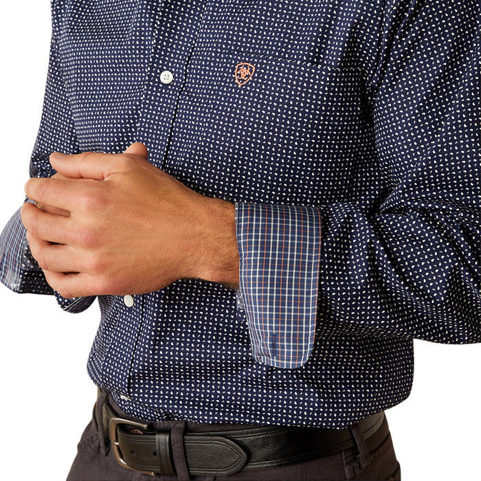 Ariat Men's Navy Print Orrell Wrinkle Free Long Sleeve Button Down Shirt