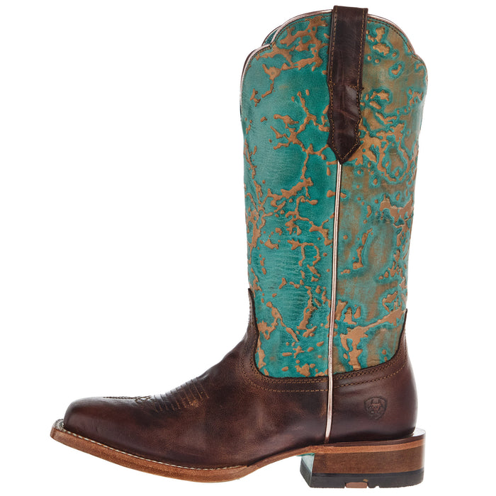 Ariat Womens Frontier Honey Brown Vamp 12In Turquoise Patina Top Cowgirl Boots