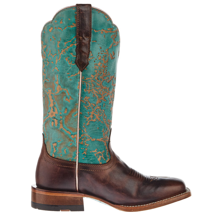 Ariat Womens Frontier Honey Brown Vamp 12In Turquoise Patina Top Cowgirl Boots