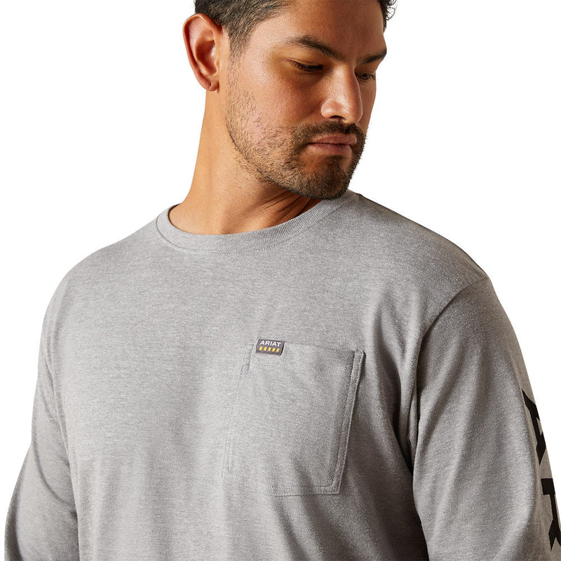 Ariat Men's Rebar Grey & Black Cotton Strong Long Sleeve Tee Shirt