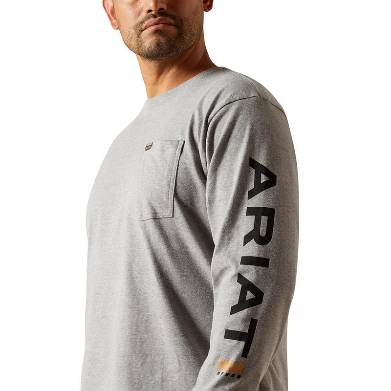 Ariat Men's Rebar Grey & Black Cotton Strong Long Sleeve Tee Shirt