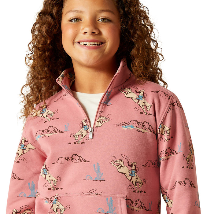Ariat Girl's Bronc Scene 1/4 Zip Sweatshirt