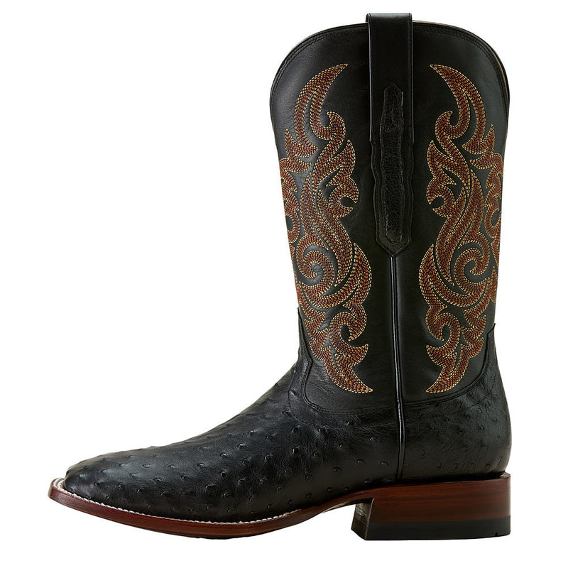 Ariat Men's Classic Cash Black Full Quill Ostrich Vamp 12in Midnight Black Top