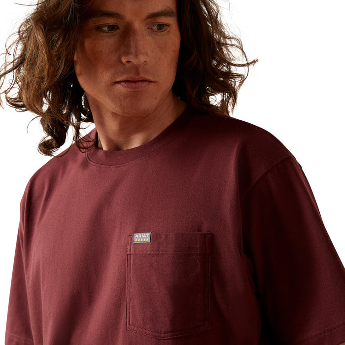 Ariat Men's Rebar Cotton Strong Burgundy Pocket Tee Shirt