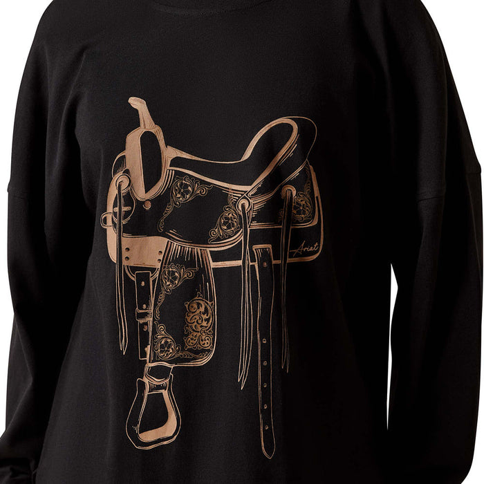 Ariat Women's Saddle Up Black Canvas Oversized Tee Shirt