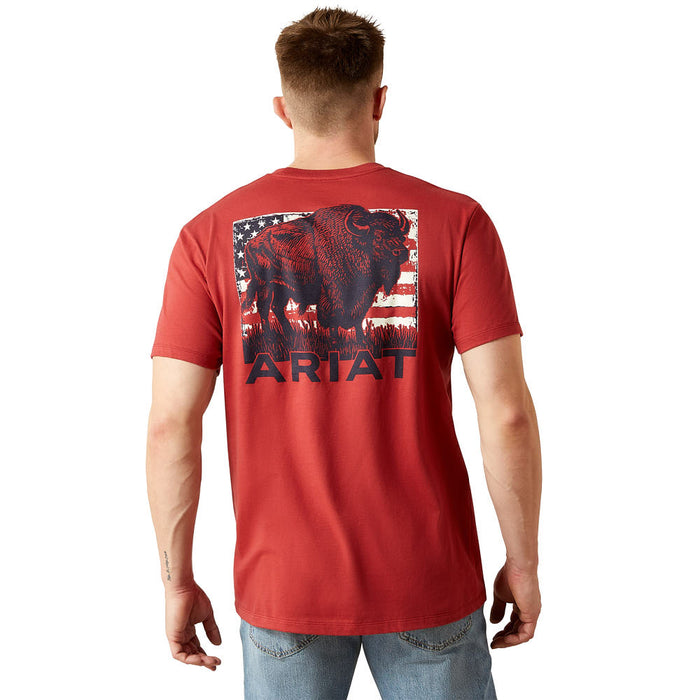 Ariat Men's Brick Red Buffalo Flag Tee Shirt