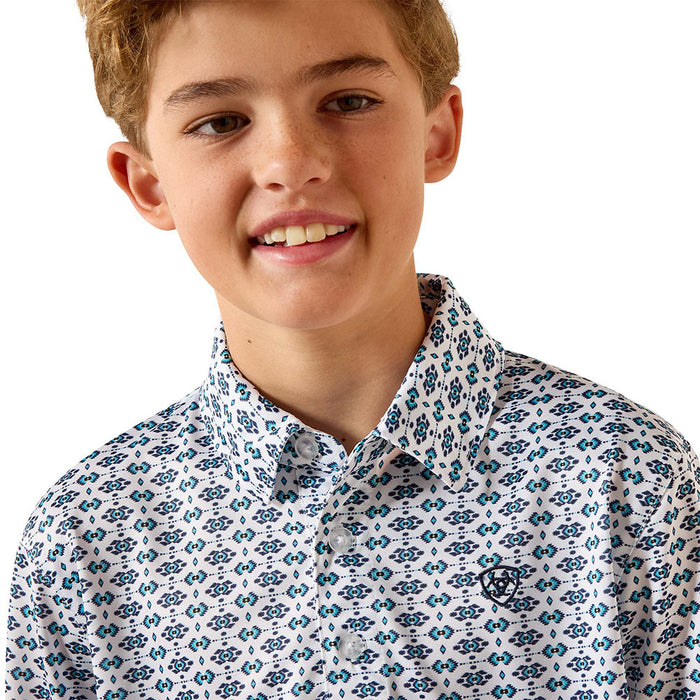 Ariat Boy's White Southwest Space Print Polo
