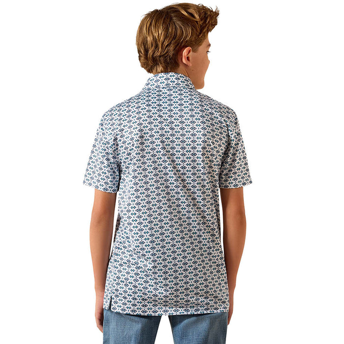 Ariat Boy's White Southwest Space Print Polo