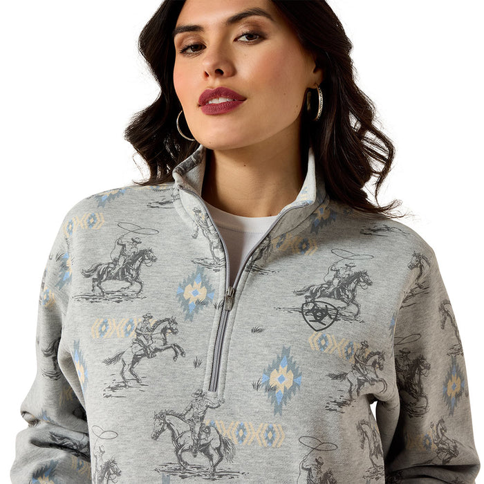 Ariat Women's Grey Rodeo Print 1/2 Zip Sweatshirt