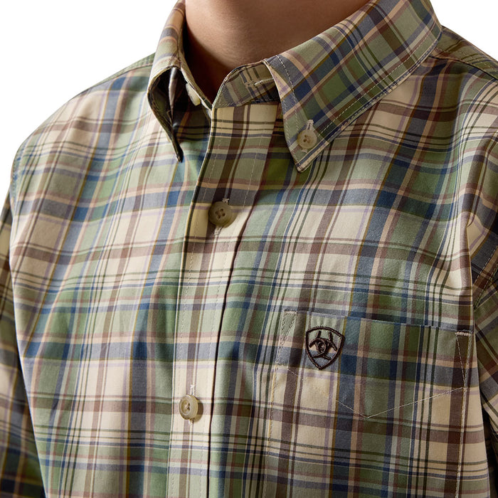 Ariat Boy's Bronze Green Plaid Pro Series Sebastian Shirt
