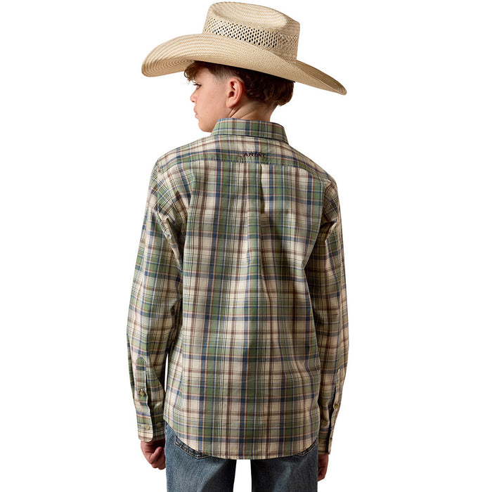 Ariat Boy's Bronze Green Plaid Pro Series Sebastian Shirt