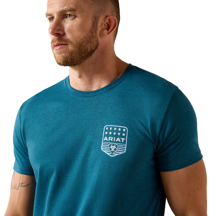 Ariat Men's Stripe Patriotic Badge Monaco Blue Tee Shirt