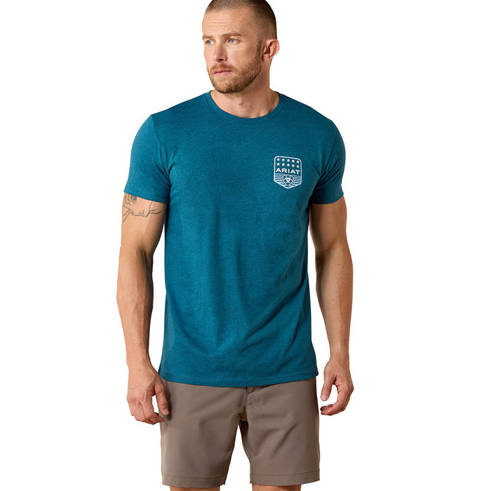 Ariat Men's Stripe Patriotic Badge Monaco Blue Tee Shirt