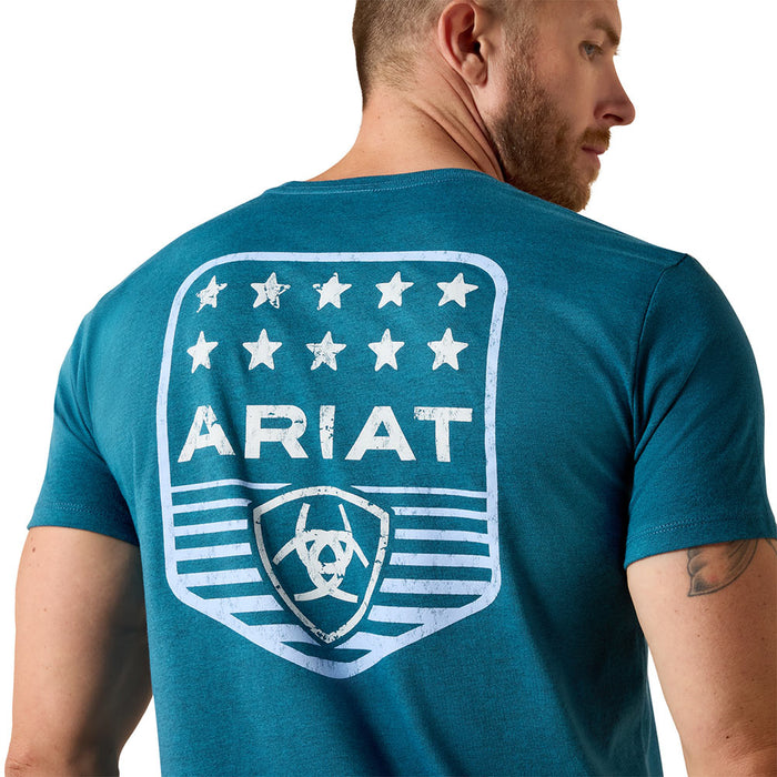 Ariat Men's Stripe Patriotic Badge Monaco Blue Tee Shirt
