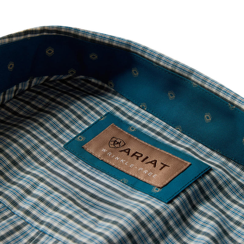 Ariat Men's Wrinkle Free Barclay Blue Steel Plaid Shirt