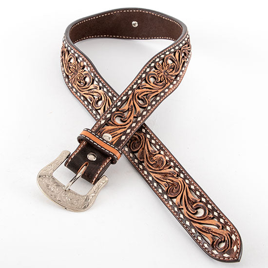 Circle Y Saddlery White Daisy Filigree Concho Buckstitch Belt