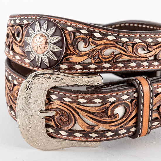 Circle Y Saddlery White Daisy Filigree Concho Buckstitch Belt