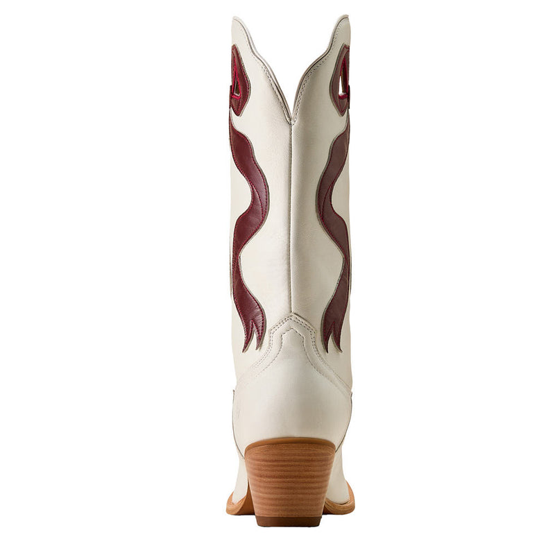 Ariat Women's Beaux Ivory Pearl Vamp 13in Maroon Bow Top Boot