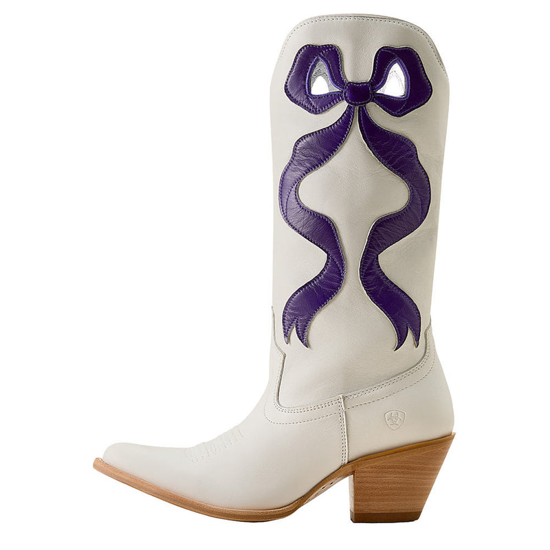 Ariat Women's Beaux Ivory Pearl Vamp 13in Purple Bow Top Boot