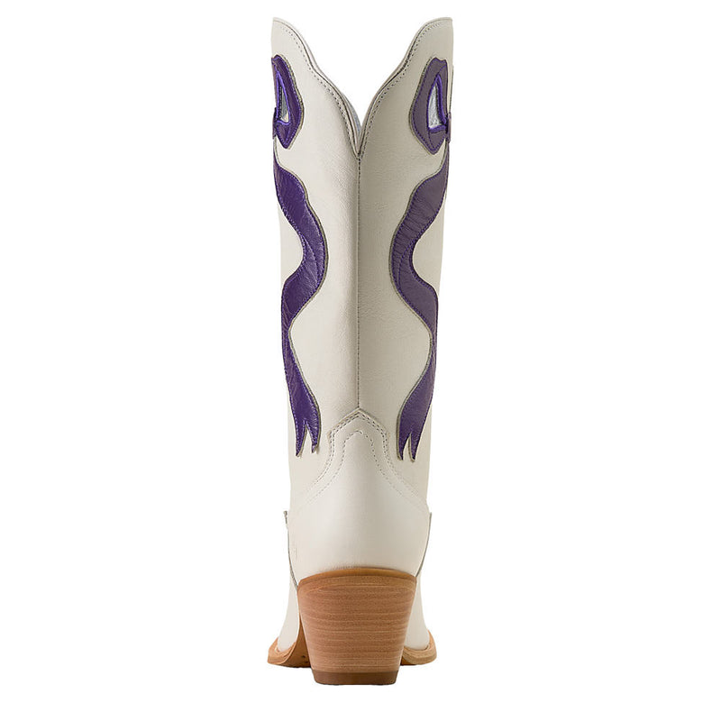 Ariat Women's Beaux Ivory Pearl Vamp 13in Purple Bow Top Boot